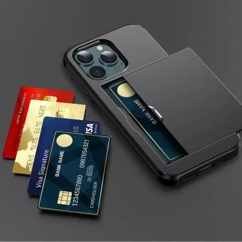 Geheimer Kartenhalter aus Kunststoff und sch&uuml;tzende TPU-H&uuml;lle f&uuml;r iPhone 14 Plus - schwarz