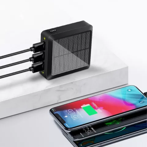 Solar Powerbank Solarladeger&auml;t 10000 mAh 3 USB-A-Anschl&uuml;sse mit USB-C und Micro-USB - Schwarz