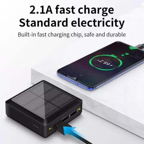 Solar Powerbank Solarladeger&auml;t 10000 mAh 3 USB-A-Anschl&uuml;sse mit USB-C und Micro-USB - Schwarz