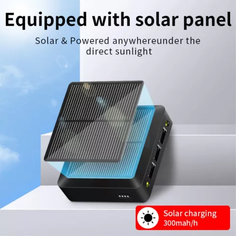 Solar Powerbank Solarladeger&auml;t 10000 mAh 3 USB-A-Anschl&uuml;sse mit USB-C und Micro-USB - Schwarz