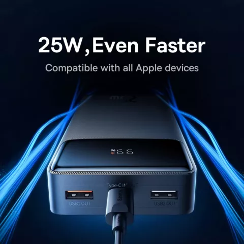 Baseus Bipow Power Bank 20000mAh 25W Quick Charge Dual USB-A und USB-C Port und Kabel - Schwarz