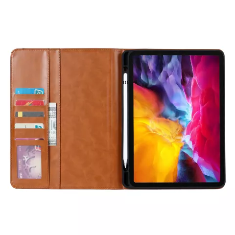 Leder iPad Pro 12,9-Zoll (2018 2020 2021 2022) Case Cover Brieftasche Brieftasche - Brown Apple Pencil