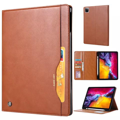 Leder iPad Pro 12,9-Zoll (2018 2020 2021 2022) Case Cover Brieftasche Brieftasche - Brown Apple Pencil