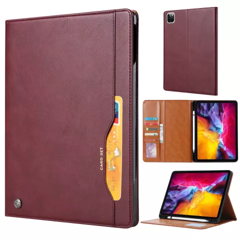 Leder iPad Pro 12,9-Zoll (2018 2020 2021 2022) Case Cover Brieftasche Brieftasche - Wine Red Apple Pencil