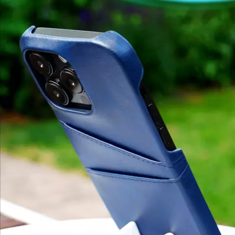 Duo Cardslot Wallet Kunstledertasche f&uuml;r iPhone 14 Pro Max - Blau