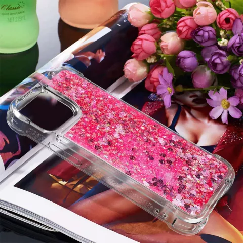 Glitzernde TPU-H&uuml;lle mit verst&auml;rkten Ecken f&uuml;r iPhone 15 Pro - transparentes Rosa