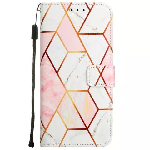 Rose Marble Wallet Kunstlederh&uuml;lle Kompatibel mit iPhone 13 Pro - Weiss und Rosa