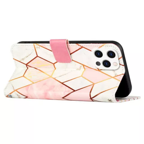 Rose Marble Wallet Kunstlederh&uuml;lle f&uuml;r iPhone 13 Pro - Weiss und Rosa