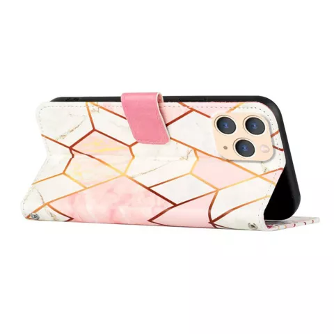 Rose Marble Wallet Kunstlederh&uuml;lle f&uuml;r iPhone 11 Pro - Wei&szlig; und Rosa