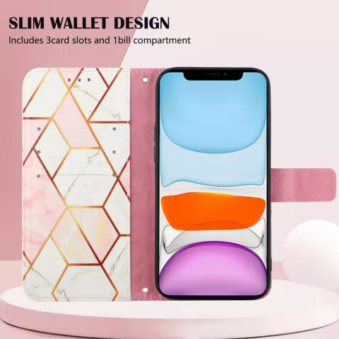 Rose Marble Wallet Kunstlederh&uuml;lle f&uuml;r iPhone 11 - Wei&szlig; und Rosa