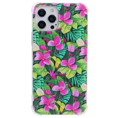 Tropische Bl&auml;tter und Blumen TPU-H&uuml;lle mit sto&szlig;festen Ecken f&uuml;r das iPhone 15 Pro