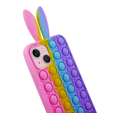Bunny Pop Fidget Bubble Silikonh&uuml;lle f&uuml;r iPhone 15 - Pink, Gelb, Blau und Lila
