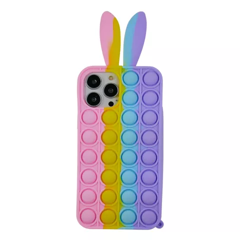 Bunny Pop Fidget Bubble Silikonh&uuml;lle f&uuml;r iPhone 15 Pro Max - Pink, Gelb, Blau und Lila