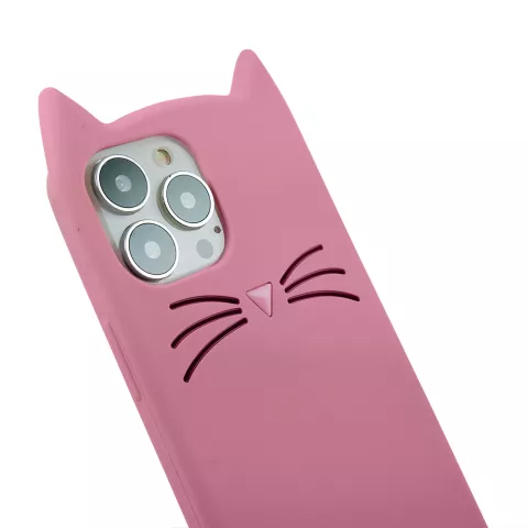Niedliche Katzen-Silikonh&uuml;lle f&uuml;r iPhone 15 Pro - Rosa