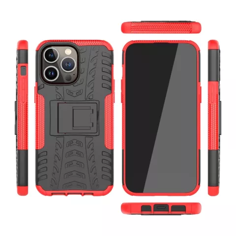 Stossfeste Kickstand-Schutzh&uuml;lle aus rutschfestem Kunststoff und TPU f&uuml;r das iPhone 15 Pro - rot