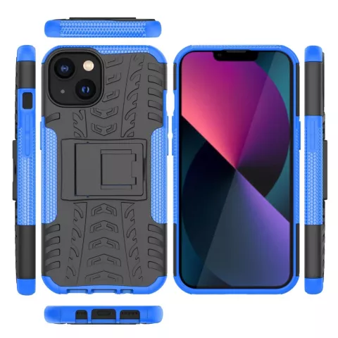 Stossfeste Kickstand-H&uuml;lle aus rutschfestem Kunststoff und TPU f&uuml;r iPhone 15 - Blau