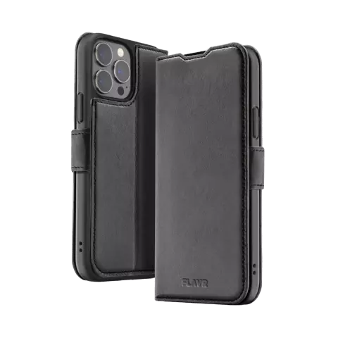 FLAVR Leather Wallet Case Recycelte H&uuml;lle Kompatibel mit iPhone 15 Pro Max - Schwarz