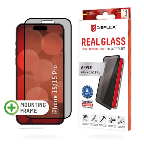 Displex Privacy Glass Displayschutzfolie f&uuml;r iPhone 15 - Transparent