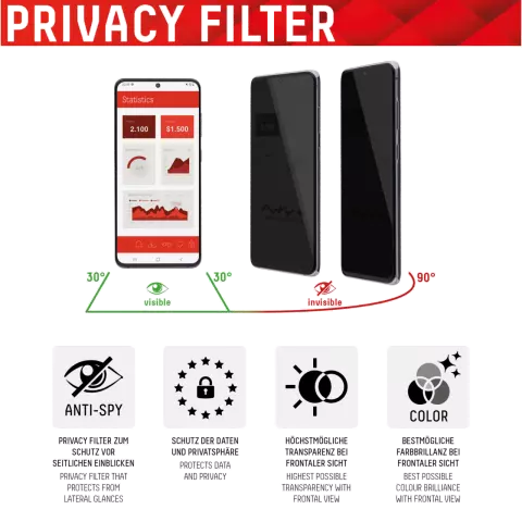 Displex Privacy Glass FC Displayschutzfolie Kompatibel mit iPhone 14 - Transparent