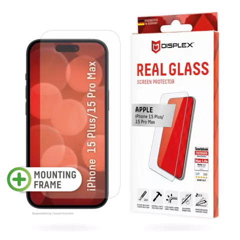 Displex Echtglas-Displayschutz f&uuml;r iPhone 15 Plus &amp; iPhone 15 Pro Max - Transparent