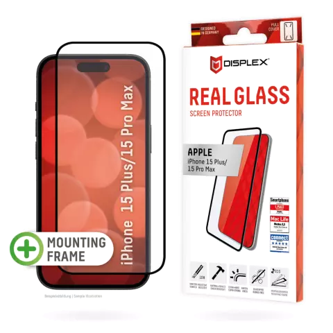 Displex Echtglas-Vollbild-Displayschutz, Kompatibel mit iPhone 15 Plus und iPhone 15 Pro Max - transparent