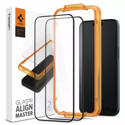 Spigen AlignMaster Full Cover Glass 2er-Pack Displayschutzfolie Kompatibel mit iPhone 15 Plus - Transparent