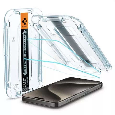 Spigen Glass mit Montagerahmen EZ FIT 2er-Pack Displayschutzfolie Kompatibel mit iPhone 15 Pro Max - Transparent
