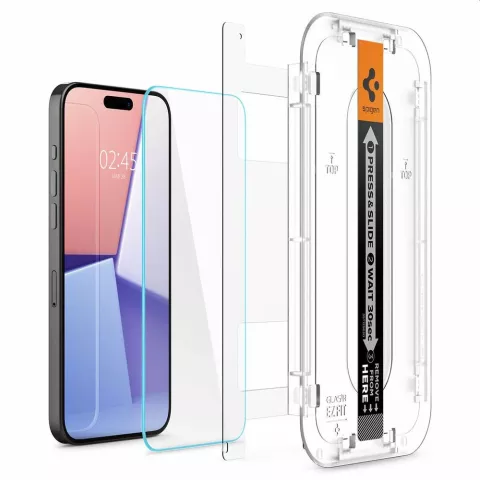 Spigen Glass mit Montagerahmen EZ FIT 2er-Pack Displayschutzfolie Kompatibel mit iPhone 15 Pro Max - Transparent