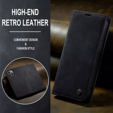 Caseme Retro Wallet Case H&uuml;lle f&uuml;r iPhone 15 - Schwarz