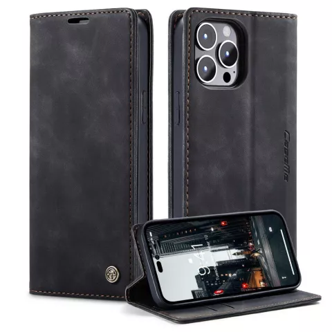 Caseme Retro Wallet Case H&uuml;lle f&uuml;r iPhone 15 Pro - Schwarz