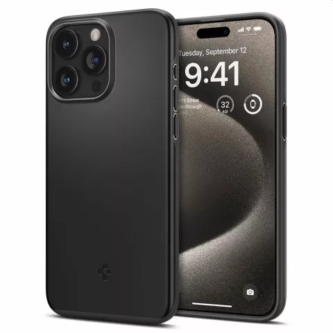 Spigen Thin Fit Case Kompatibel mit iPhone 15 Pro Max - Schwarz