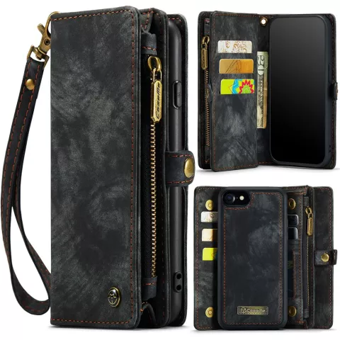 Caseme Vintage Wallet H&uuml;lle f&uuml;r iPhone 7, 8, SE 2020 und SE 2022 - Schwarz