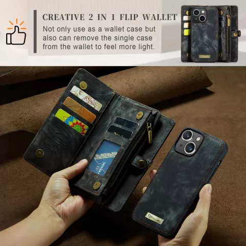 Caseme Vintage Wallet-H&uuml;lle f&uuml;r iPhone 15 Plus - Schwarz