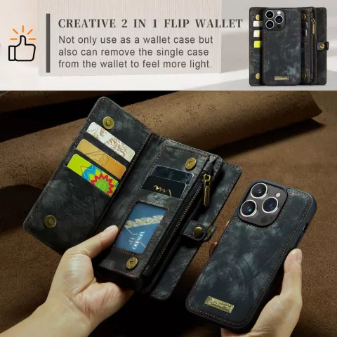 Caseme Vintage Wallet-H&uuml;lle f&uuml;r iPhone 15 Pro - Schwarz