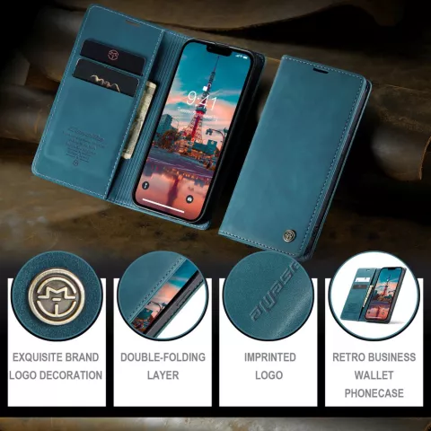 Caseme Retro Wallet Case f&uuml;r iPhone 15 - Blau