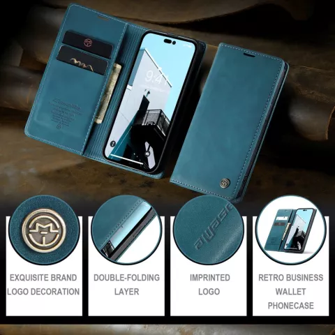 Caseme Retro Wallet Case f&uuml;r iPhone 15 Pro - Blau
