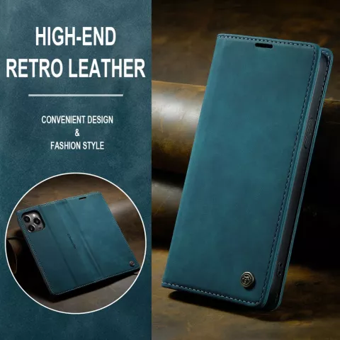 Caseme Retro Wallet Case H&uuml;lle f&uuml;r iPhone 15 Pro Max - Blau