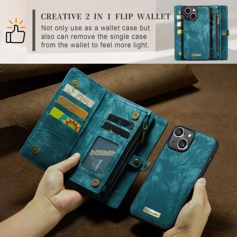 Caseme Vintage Wallet-H&uuml;lle f&uuml;r iPhone 15 - Blau