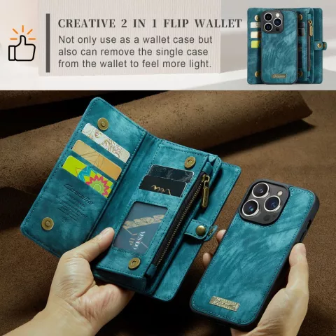 Caseme Vintage Wallet-H&uuml;lle f&uuml;r iPhone 15 Pro - Blau