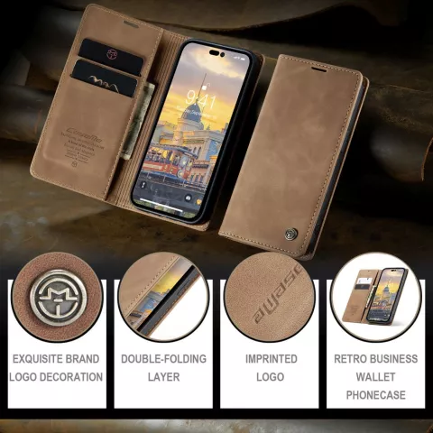 Caseme Retro Wallet Case Kompatibel mit iPhone 15 Pro Max - braun
