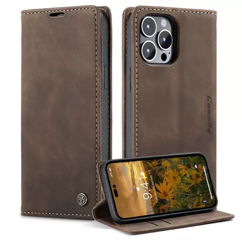 Caseme Retro Wallet Case Cover f&uuml;r iPhone 15 Pro Max - Kaffee