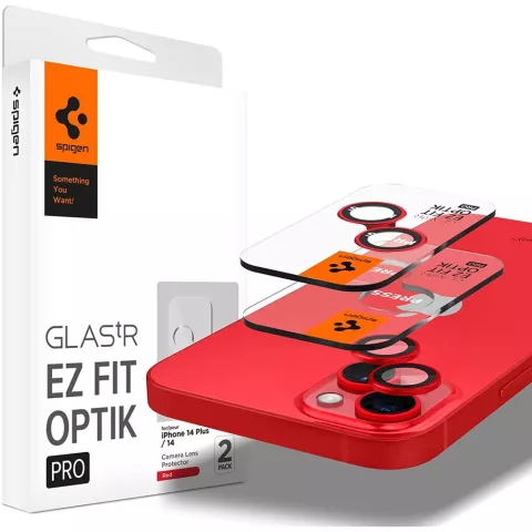 Spigen Kameraobjektiv-Glasschutz, 2er-Pack, Kompatibel mit iPhone 14 Plus und iPhone 14 - Rot