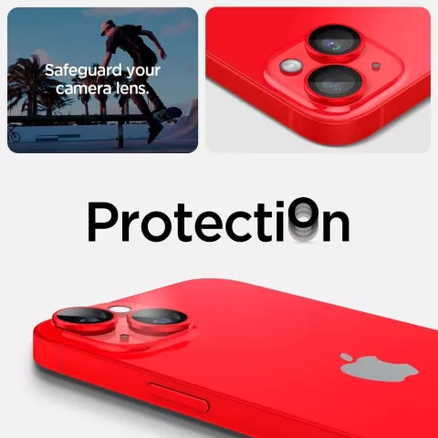Spigen Kameraobjektiv-Glasschutz 2er-Pack f&uuml;r iPhone 14 Plus und iPhone 14 - Rot