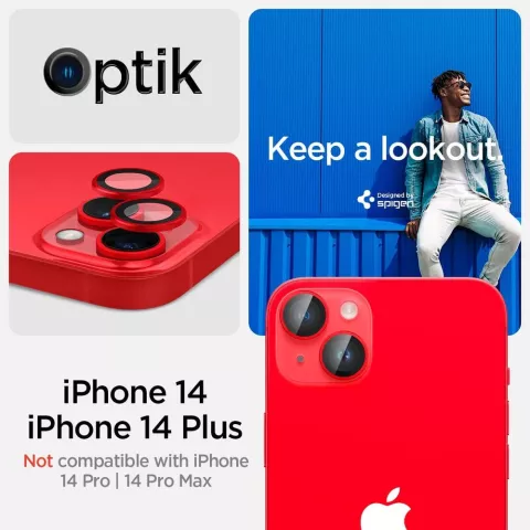 Spigen Kameraobjektiv-Glasschutz, 2er-Pack, Kompatibel mit iPhone 14 Plus und iPhone 14 - Rot