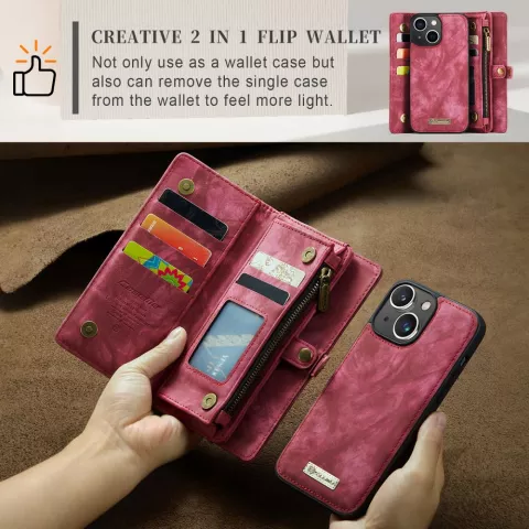 Caseme Vintage Wallet-H&uuml;lle f&uuml;r iPhone 15 Plus - Rot