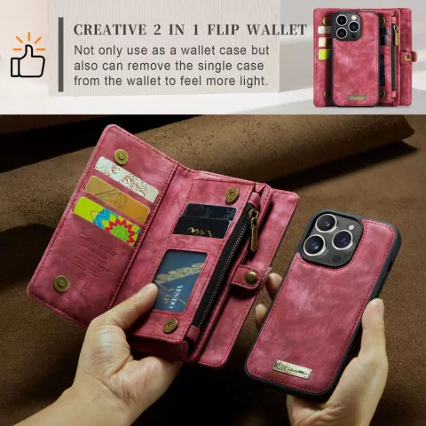 Caseme Vintage Wallet-H&uuml;lle f&uuml;r iPhone 15 Pro - Rot