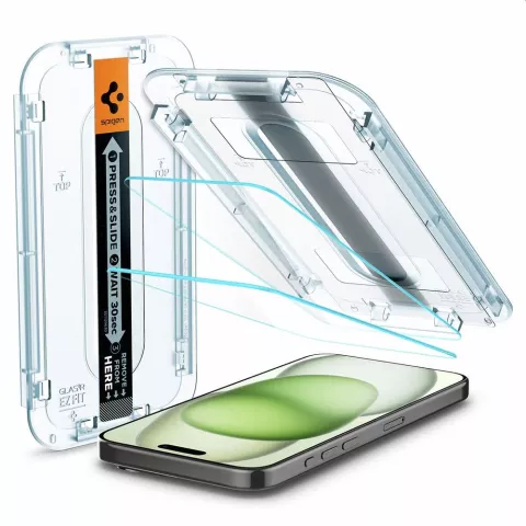 Spigen Glas-Montagerahmen EZ FIT 2er-Pack AGL06883 Displayschutzfolie f&uuml;r iPhone 15 Plus - Transparent