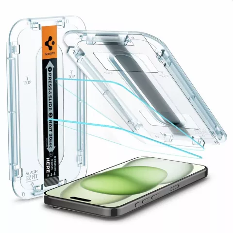 Spigen Glas-Montagerahmen EZ FIT 2 Pack AGL06883 Displayschutzfolie Kompatibel mit iPhone 15 Plus - Transparent