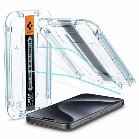 Spigen Glas-Montagerahmen EZ FIT 2 Pack AGL06892 Displayschutzfolie f&uuml;r iPhone 15 Pro - Transparent