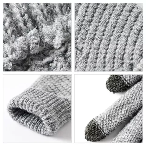 Winter-Touchscreen-Handschuhe Touch Gloves Einheitsgr&ouml;&szlig;e Wollstruktur waschbar - Grau